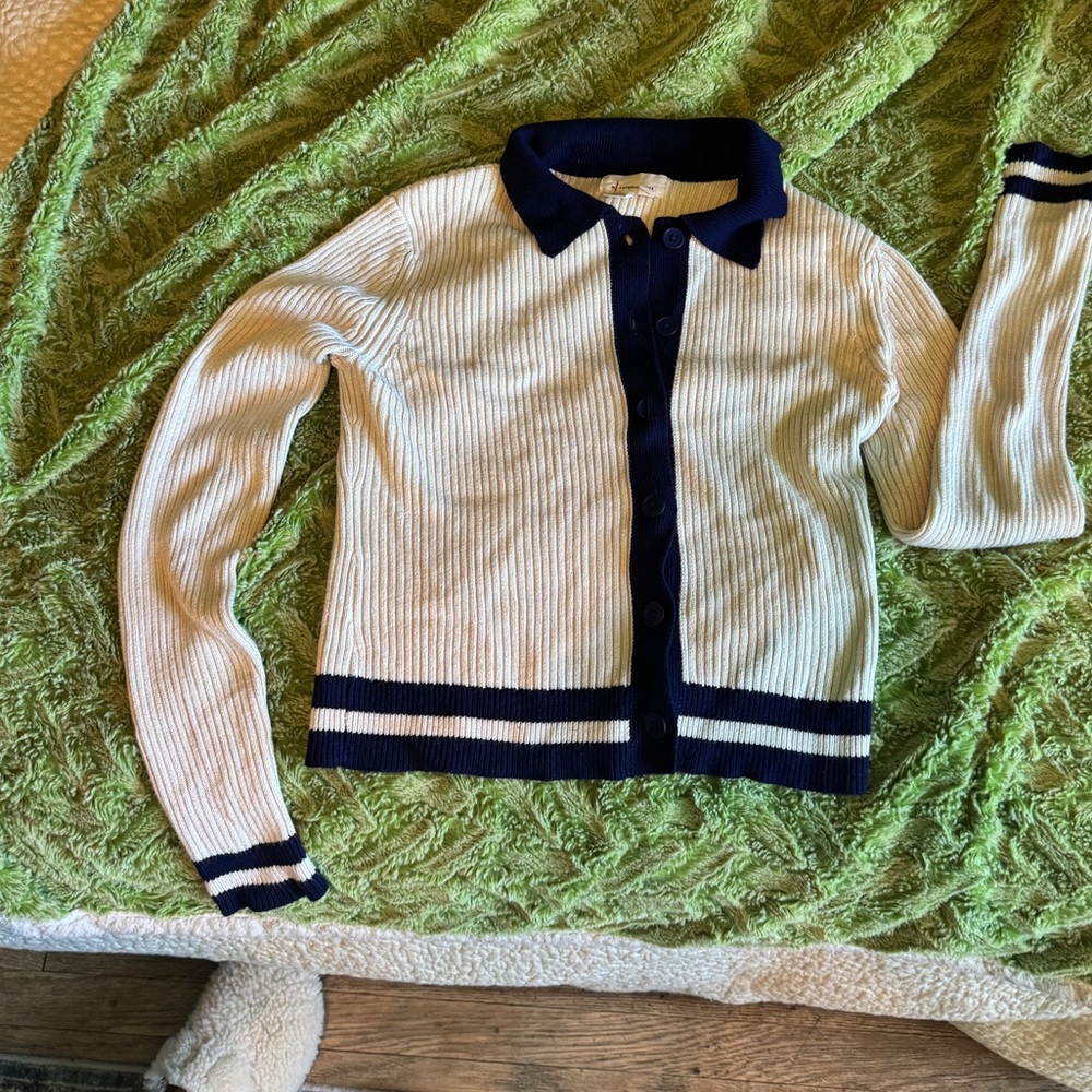 Anthropologie White and Navy Cardigan